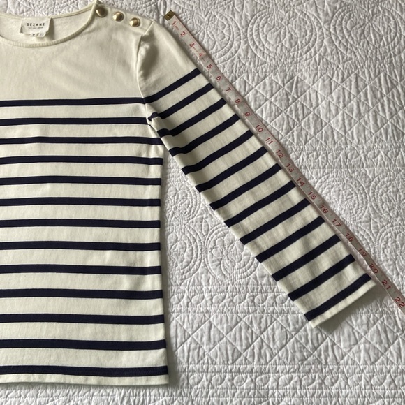 Sezane Loic Mariniere Breton Stripe Shirt White Ecru Blue XS - Picture 13 of 17